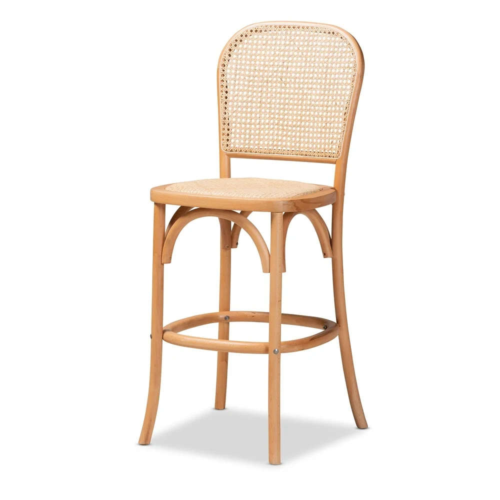 Natural Rattan Seat Bar Stool Solid Wood Frame Stackable Design Fully Assembled High Stability Comfortable Lounge Furniture