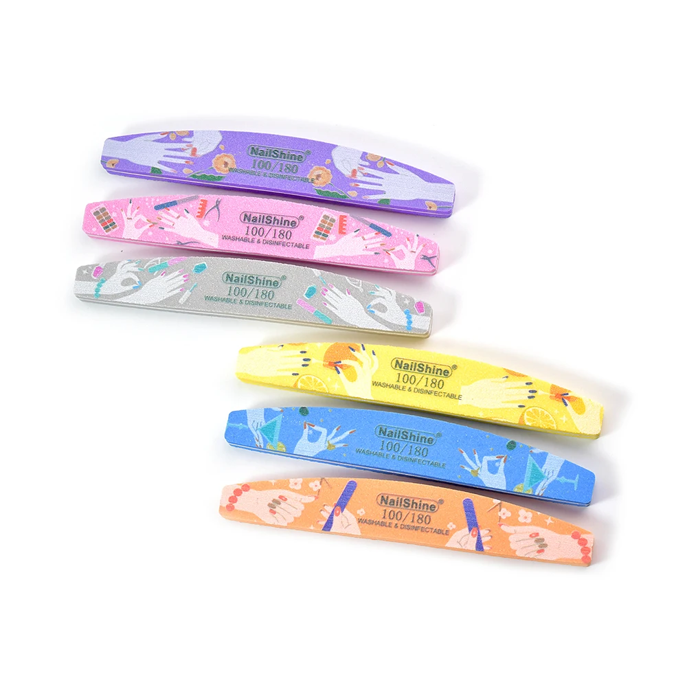 5/10 قطعة اليد المطبوعة المهنية ملف الأظافر الإسفنج ملف تلميع طحن هلام الملمع الجير مانيكير مسمار أدوات 100/180 حصى #4