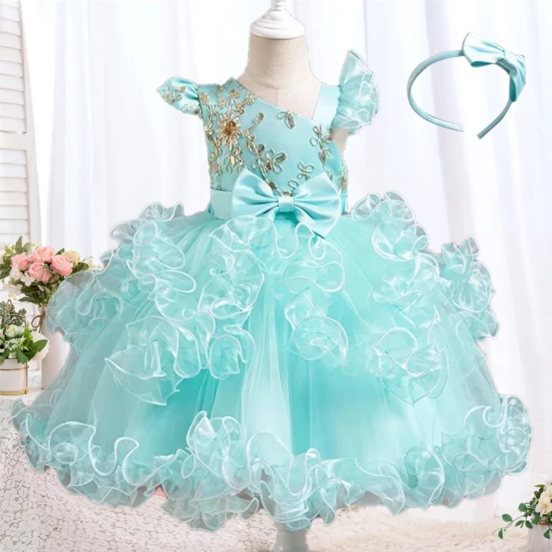 The new net yarn birthday cake pengers dress 3-10 years old girl opening dresses 2024 New Christmas princess skirt