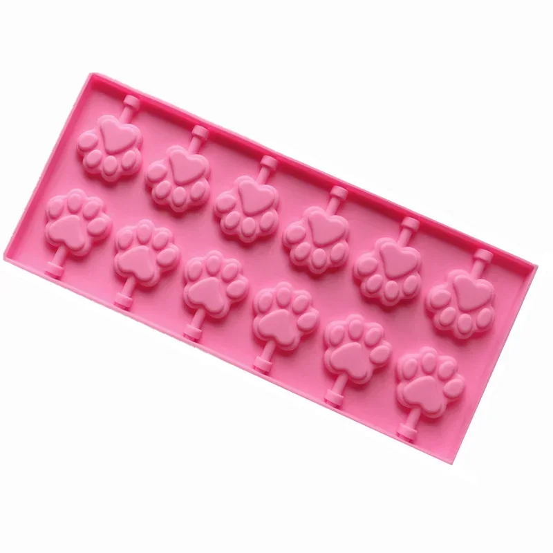 12 Hole Round Silicone Lollipop Mold Cute Paw Flower Chocolate Mould DIY Cherry Blossom Cake Decorating Form Silicone Bakeware