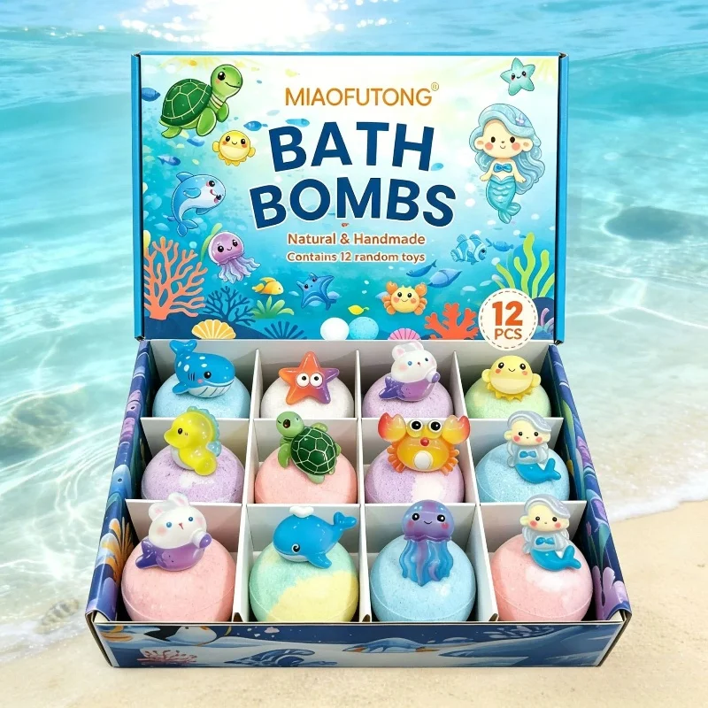 Bath Bombs 12 Pack 60g Natural Handmade Bubble Bath Salt Balls With Marine Toy Gift Set For Spa Relaxation