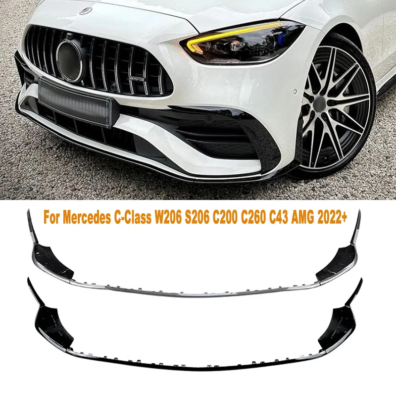 

For Mercedes C-Class W206 S206 C200 260 43 AMG 2022+ Front Bumper Lip Splitter Diffuser Body Kits Spoiler Bumper Guard Protector