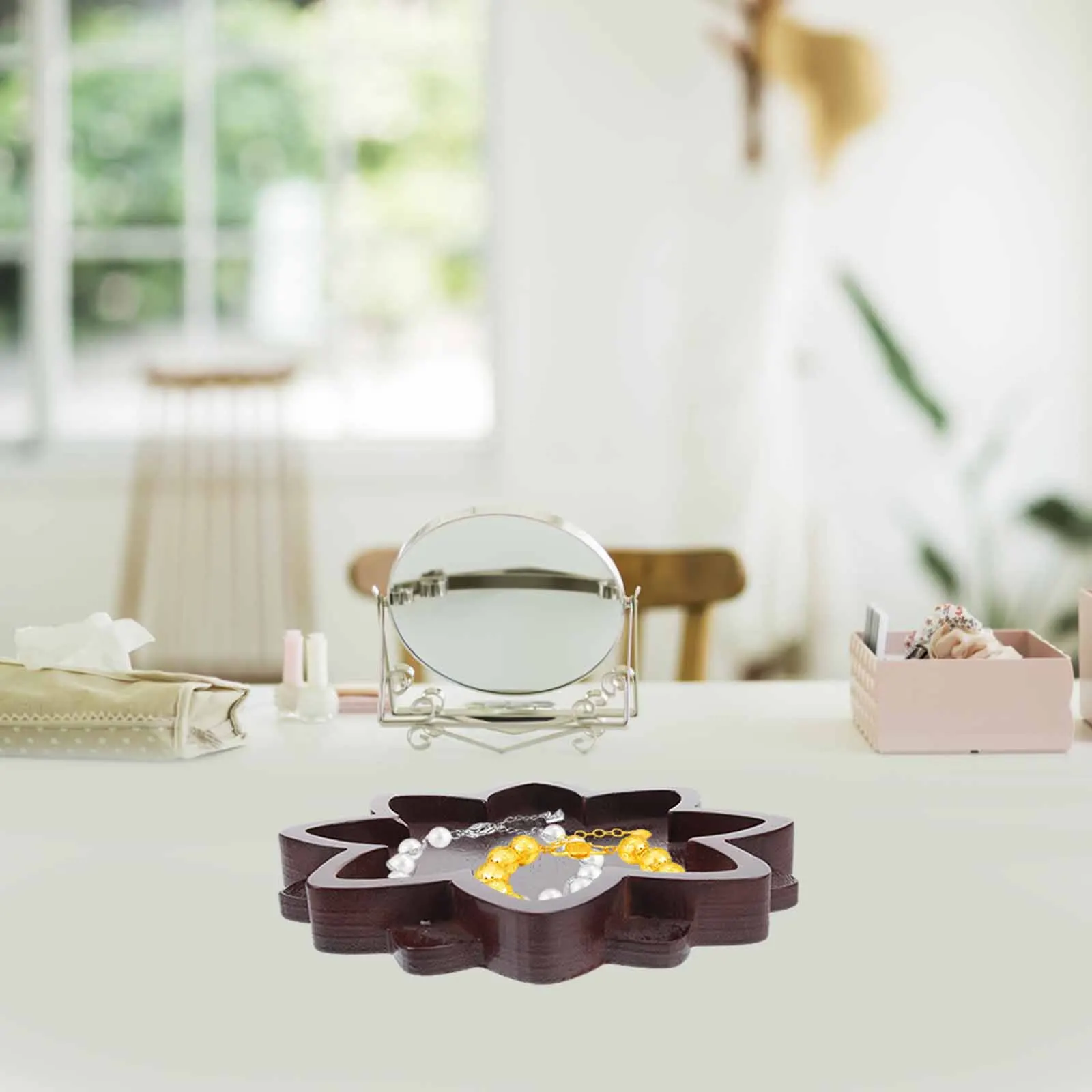 

Crystal Tray Storage Display Trinket Dish Jewelry Wooden Lotus Shaped Home Decor Bedroom Accessories Organizer