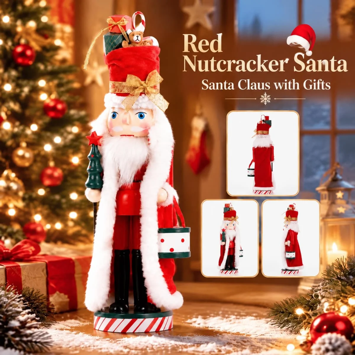 35CM Santa Claus Nutcracker Doll Soldier Christmas Ornament Xmas Gift Handcraft Nutcracker Puppet Statue Home Office Decoration