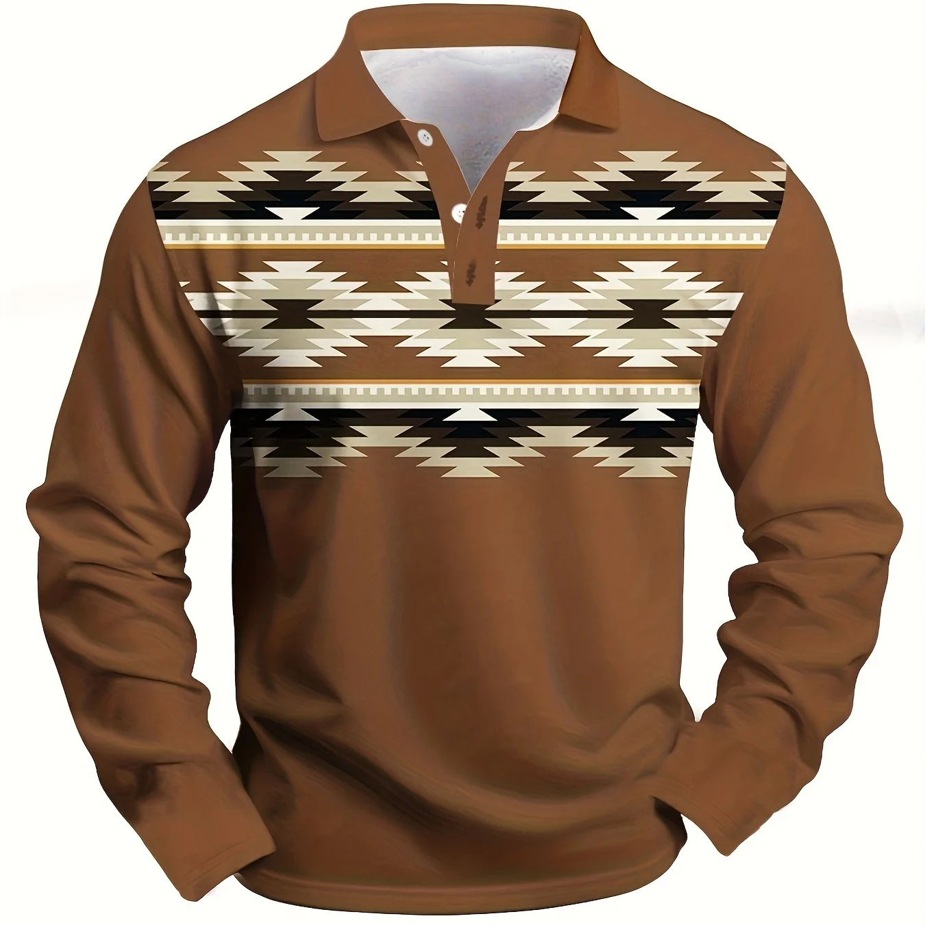 

Fashion Turn-down Collar Buttoned Men's Long Sleeve POLO Shirt Classic Ethnic Style Print Top Autumn Winter Casual Men Clothing