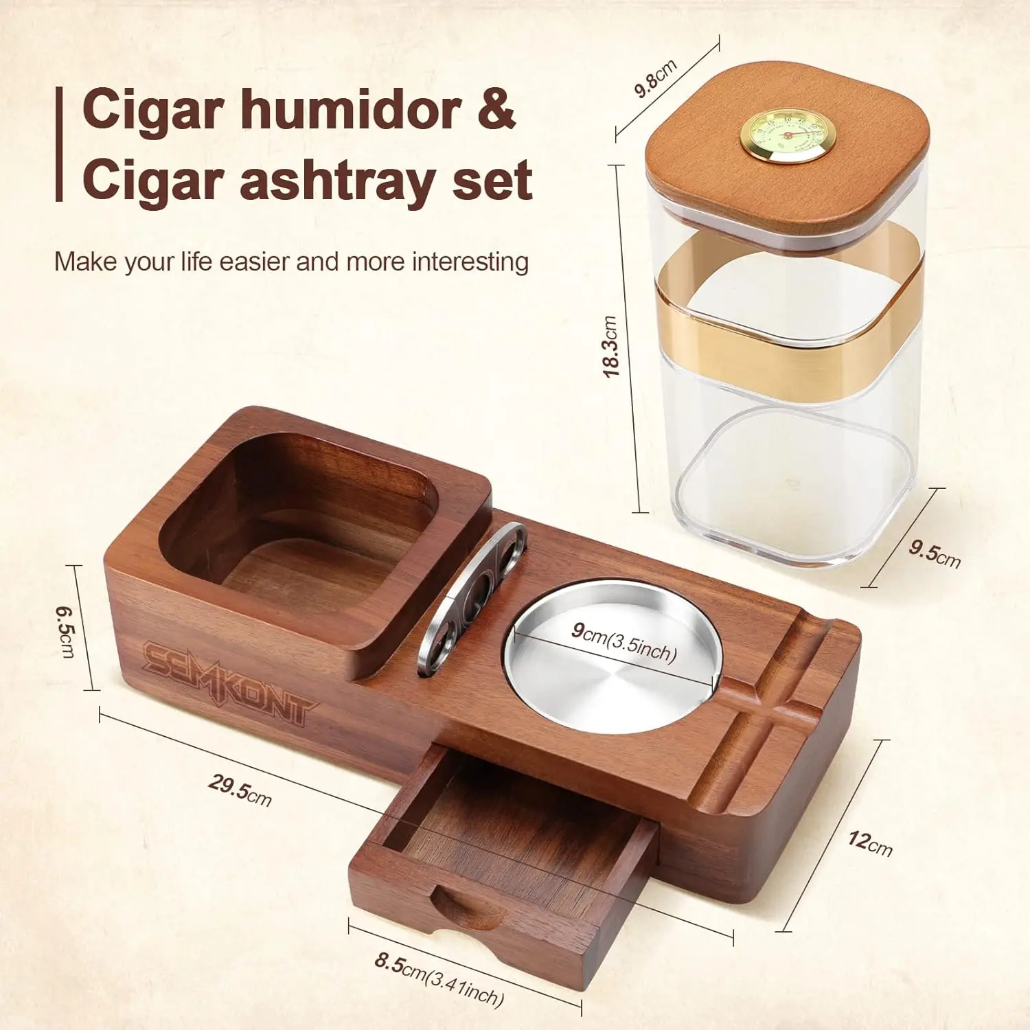 Imagem -06 - Charuto Humidor Charuto Cinzeiro Grupo Acessórios para Charuto de Madeira Cortador de Charuto Jarra com Higrômetro Umidificador Presentes para Homens