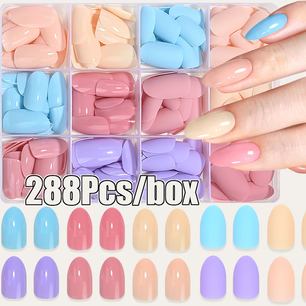 

288Pcs Colorful Matte Glossy Med-Almond Fake Nails Dopamine Christmas Press On False Nails Full Cover Acrylic Wearable Nail Tips