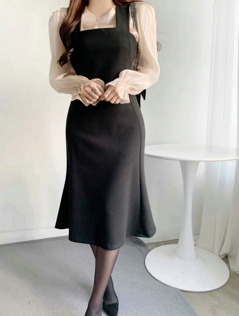 

Solowen round Ne iny Mat Long Sve irt Fi Tail Slim Fit Overalls Women's Faion Ensemble Polyester Winter 202