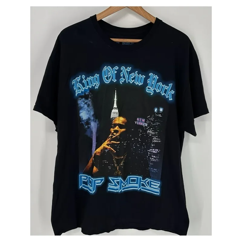 

Pop Smoke Shirt Mens Extra Large Black King of New York Rap Tee Hip Hop Album Comfortable Men'S Round Neck Short Sleeve T-Shirt