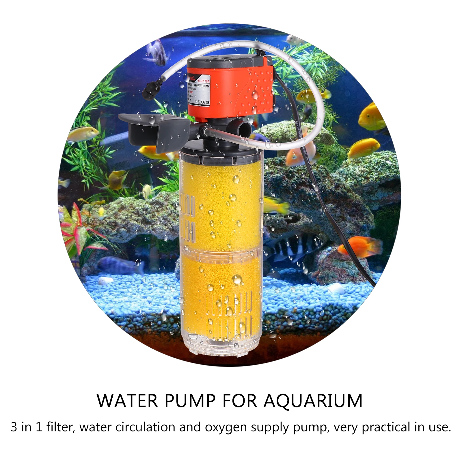 

18W Fish Tank Pump Submersible Aquarium Water Circulation Filter System Chemical Filtration Plastic Aerator Pond Pet