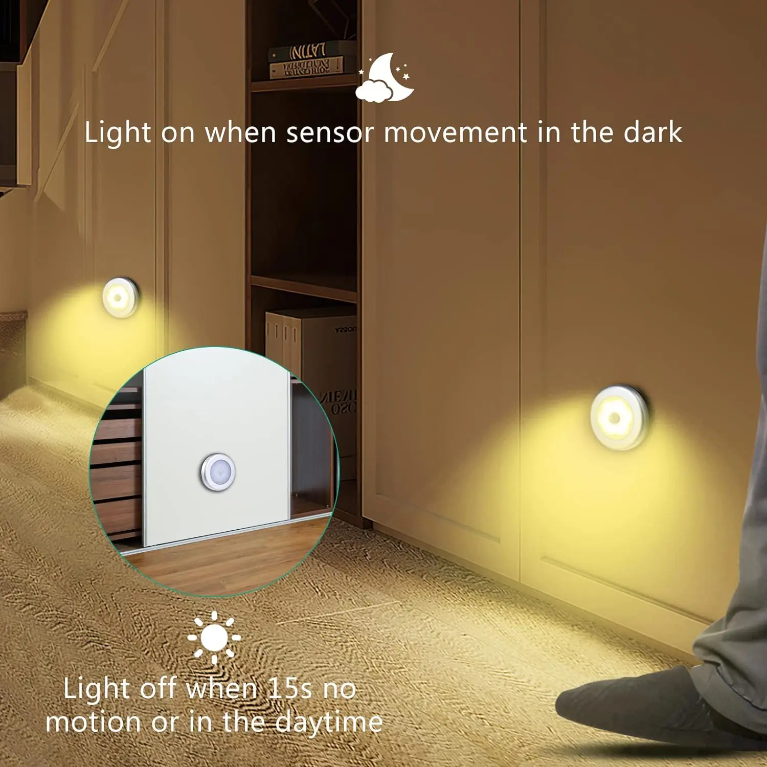 Night Light With PIR Motion Sensor LED Battery Lamp Strong Magnetic For Bedroom Bedside Kitchen Cabinet Lighting