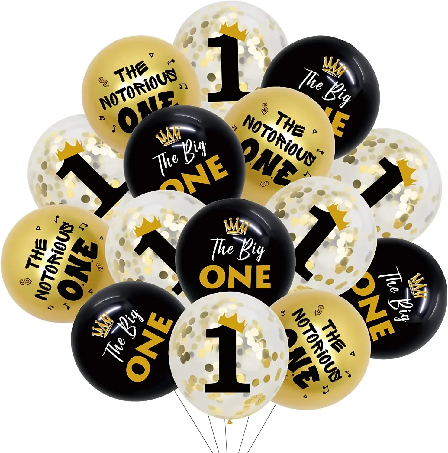 45Pcs The Notorious One Balloons Set Black Gold The Big One 1st Birthday Decoration Hip Hop Theme First Birthday Party Supplies