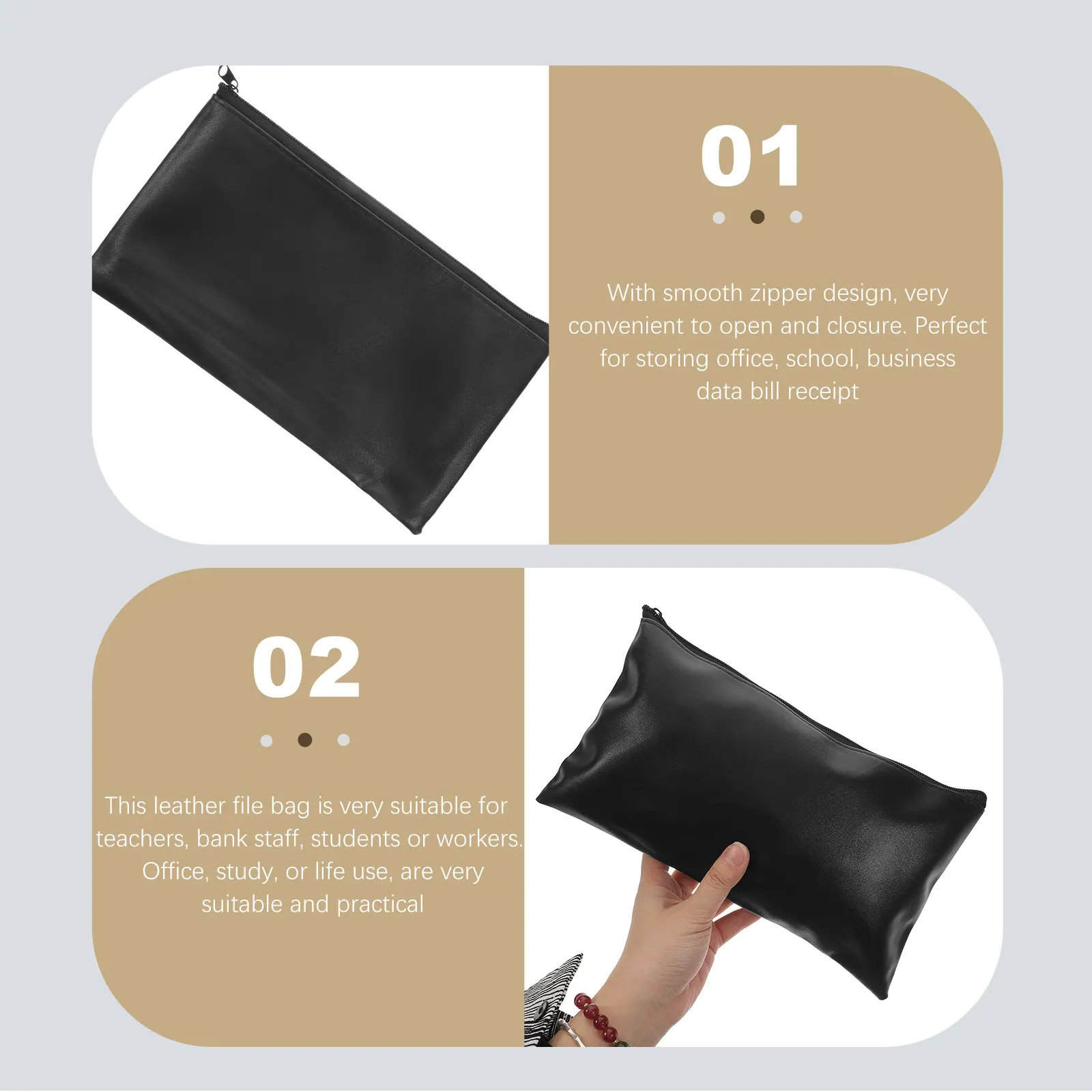

2Pcs Premium File Organizer Waterproof Zippered Document Pouch for Office Study Business Use Files Bills Receipts Cash