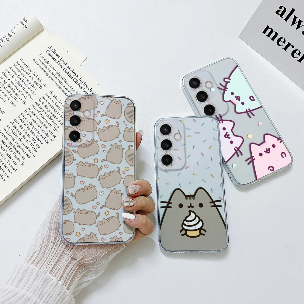 Cartoon Pusheens Cat Clear Case For Samsung A73 A72 A71 A55 A52 A51 A50 A42 A35 A33 A32 A31 A30 A24 A23 A22 A13 A12 A05 5G Cover