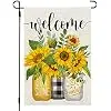Summer Sunflower Garden Flag Mason Jar Double Sided 12x18 Inches Small Burlap Seasonal Welcome Yard Porch Decoration for Out llz