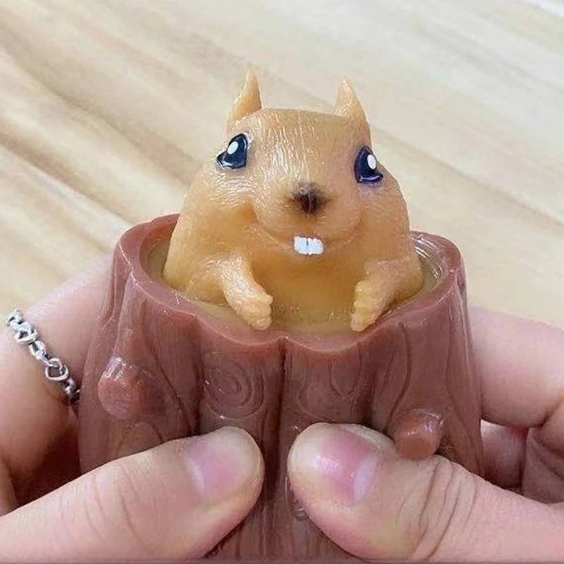 

Squeeze Squirrel Cup Toy - Evil Tree Stump Silicone Fidget for Kids' Decompression and Stress Relief Play