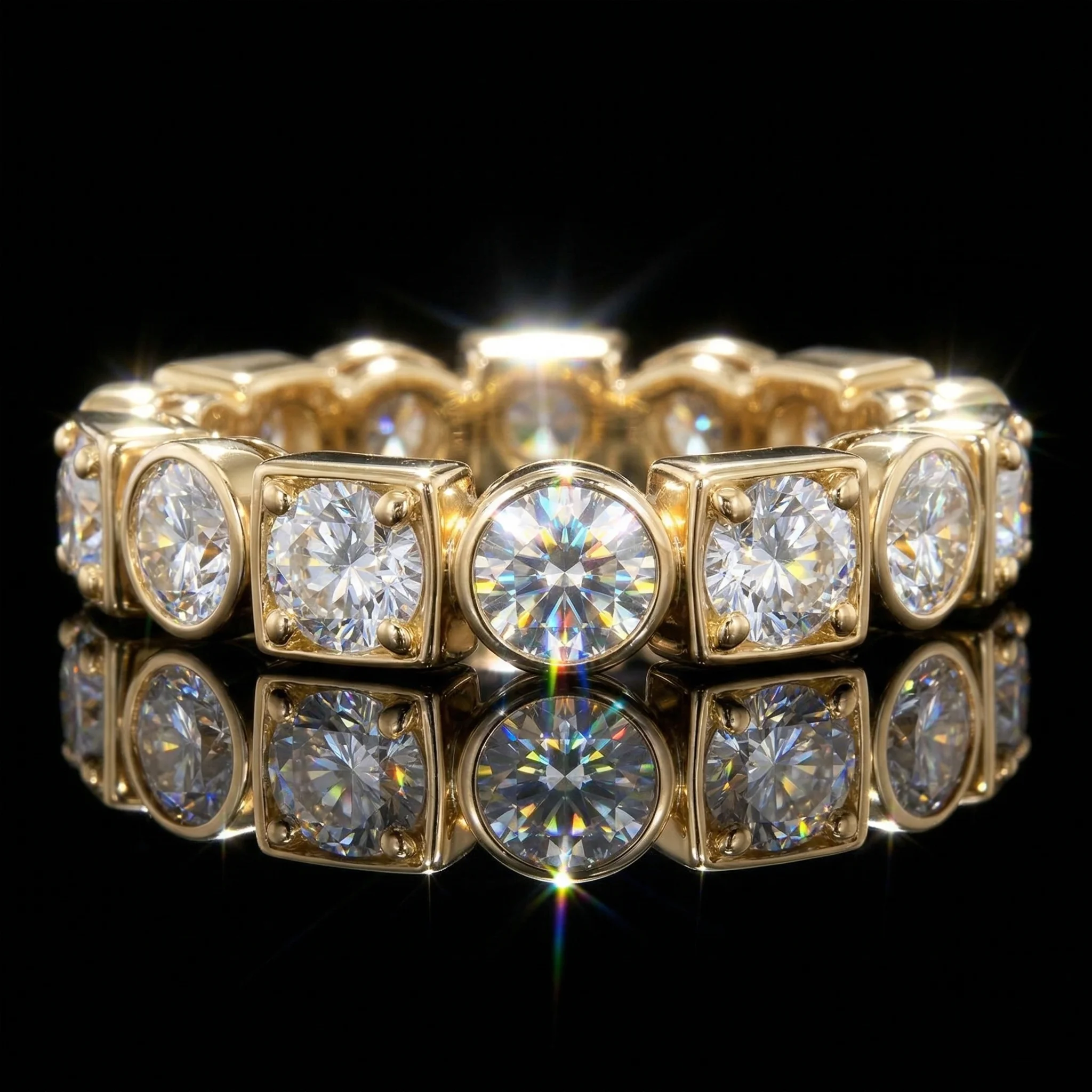 

Full Eternity White Moissanite Ring, 925 Silver, D Color VVS1, 3ct Square & Round Mix, Daily Stackable Women's, w/ Cert