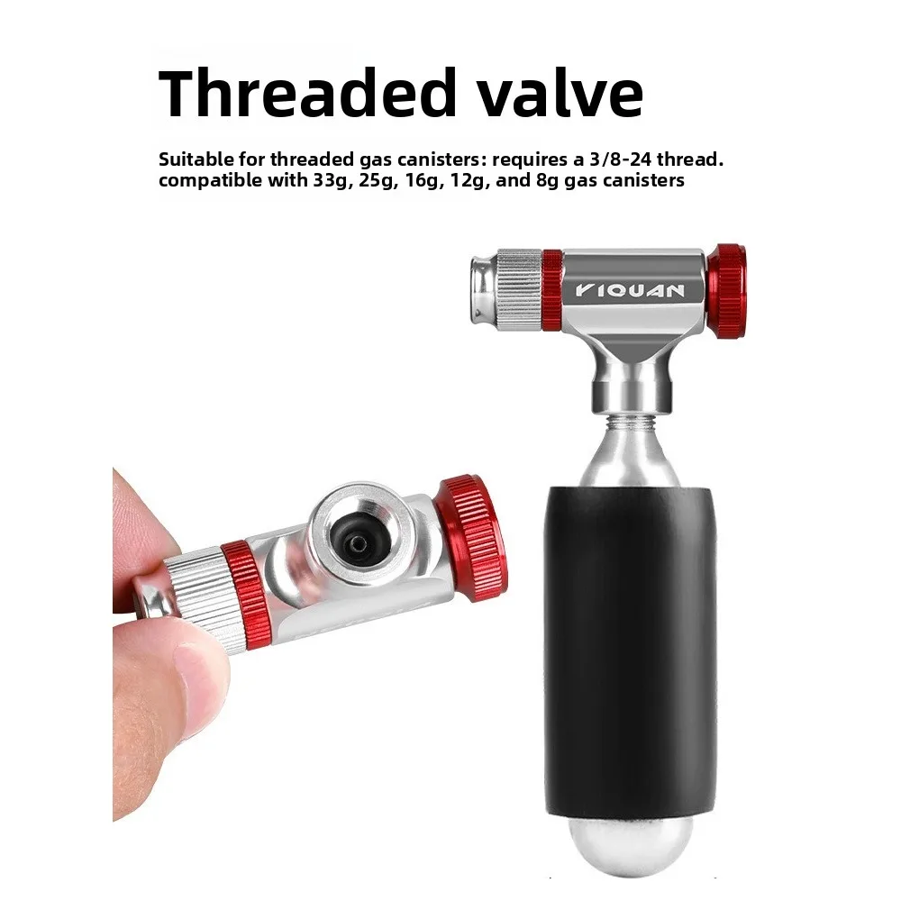 CO2 Pump Inflator for Bicycle Bike Pump Tire Tube Mini Hand Pump Aluminum 3/8-24 Screw Thread and 33/25/16/12/8g Gas Cylinder
