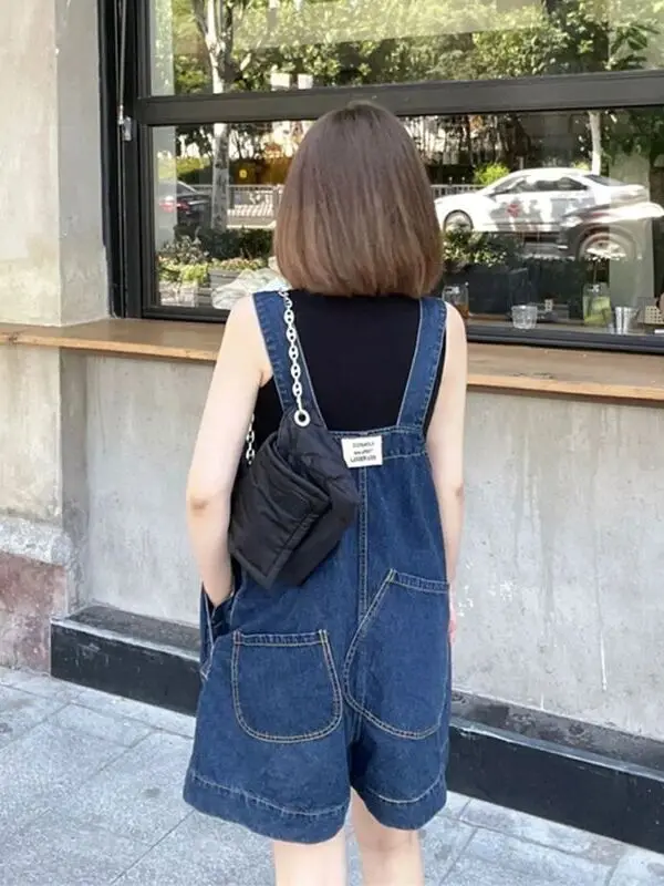 Slimming Design Denim Overalls Women's Summer Thin Large Size Faionable orts Sister in plus Size One-Piece Suit
