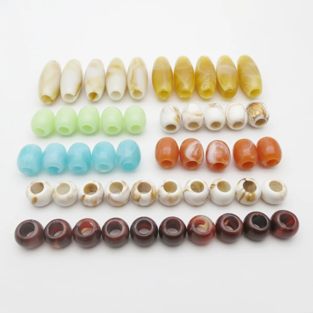 50pcs Acrylic Big Hole Beads Crochet Hair Braid Dreadlock Beads Tube Jewelry Making Bracelet Necklace Accessory