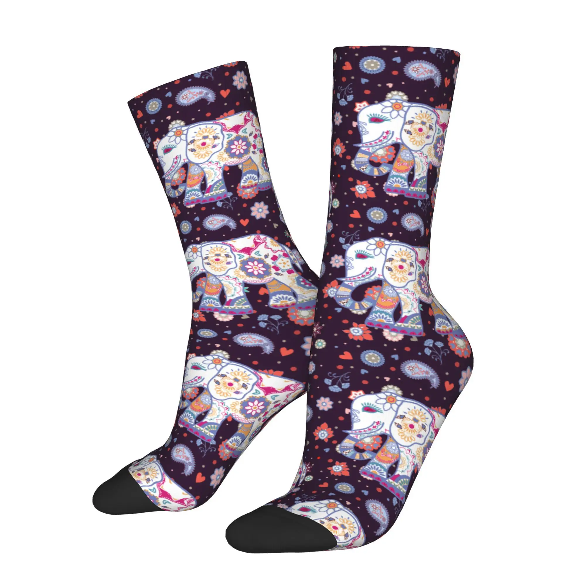 

Мужские носки с этническим цветочным фоном и принтом слона, новинка, носки в стиле Харадзюку в стиле хип-хоп, повседневный подарок