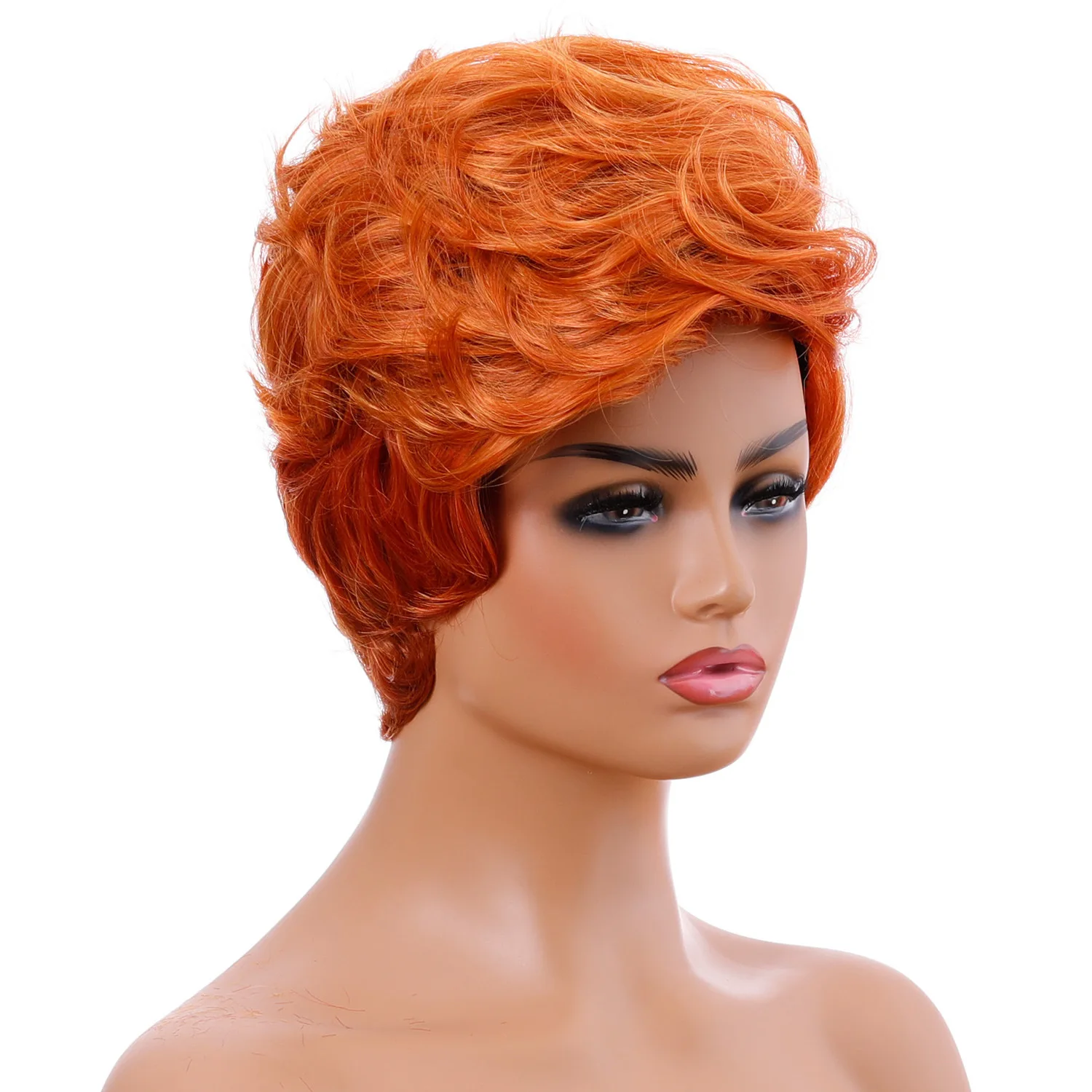 Synthetic Curly Ombre Orange Mixed Tangerine Wig for Women Short Wave Wigs Halloween Punk Costume Party Wig Gifts