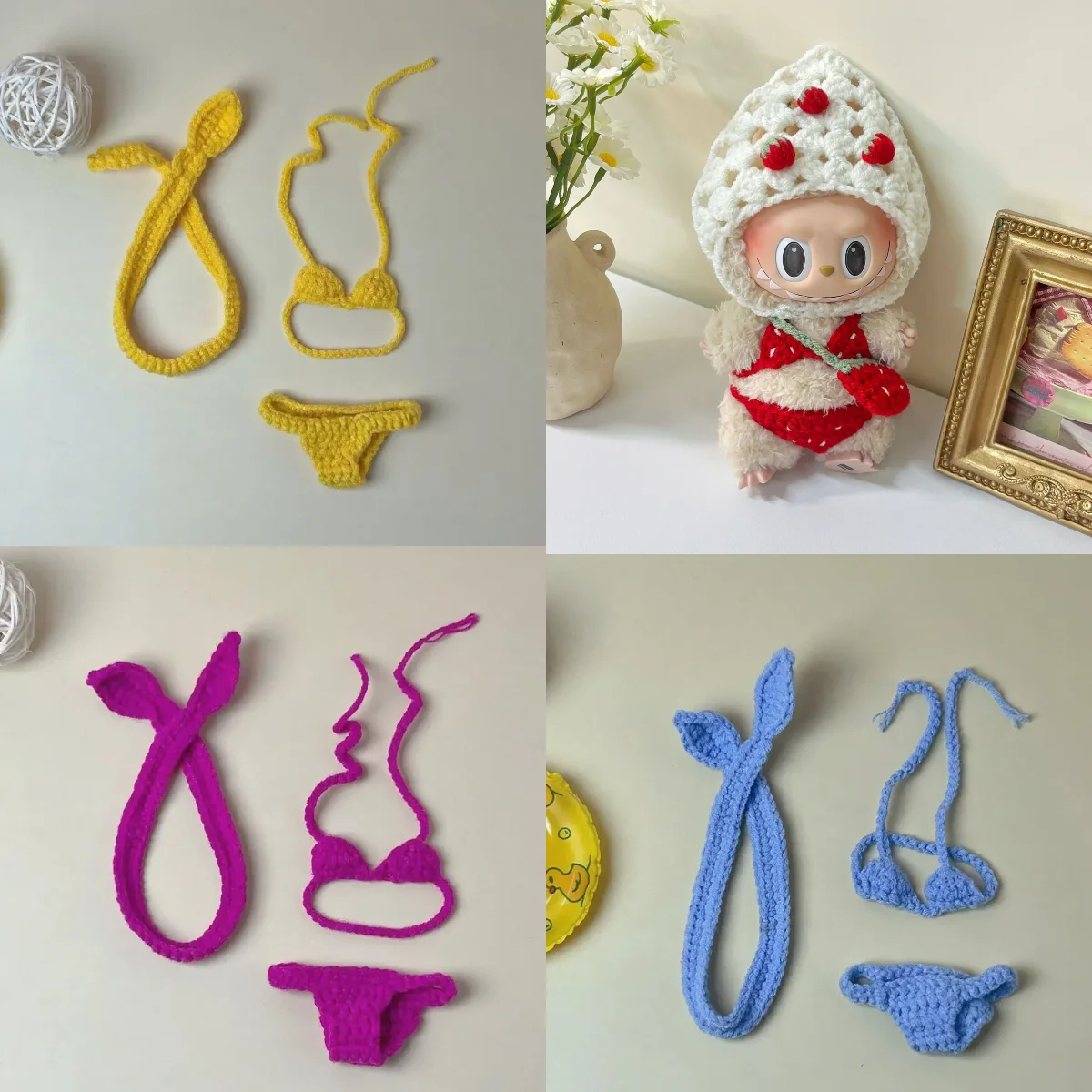 

For 17cm Labubu Doll Summer Fruit Bikini Handmade Pochi Outfit labubu doll Adorable Doll Accessory