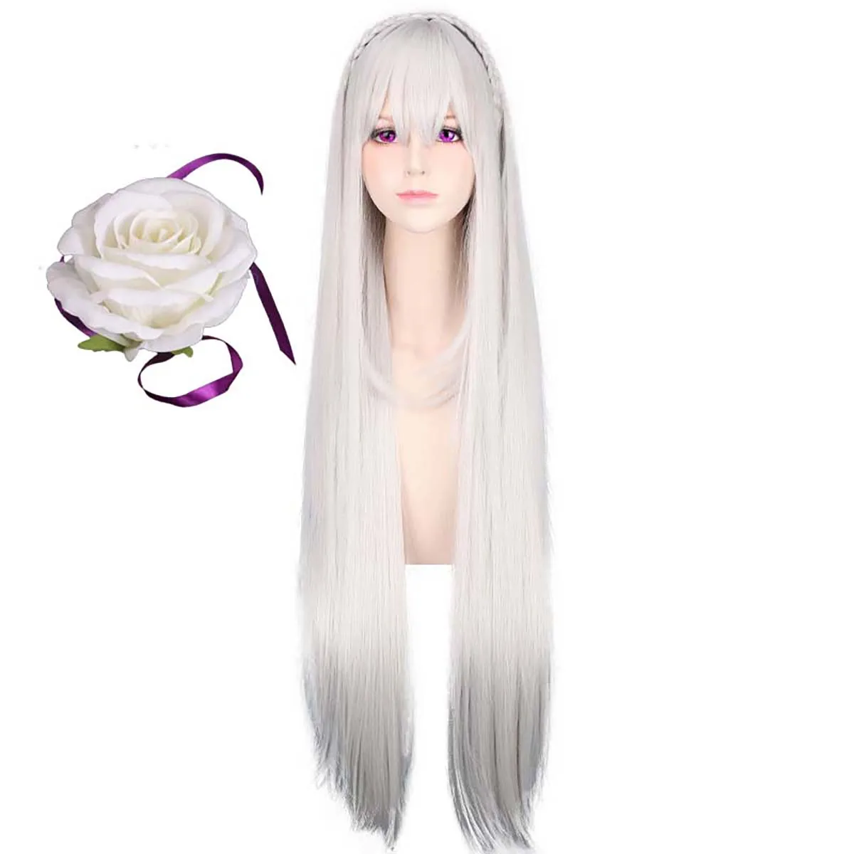 المرأة إعادة: صفر – بدء الحياة في عالم آخر إميليا كوسبلاي شعر مستعار صناعي فضي طويل #1