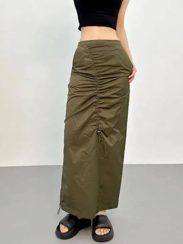 Sexy Spicy Girl Side Drawstring Wrapped Hip Skirt Women's 2026 Summer New Cargo Half Length Skirt Fashionable Solid Slim T1CE