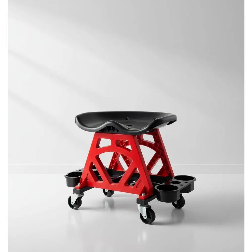 

Heavy Duty Rolling Mechanic Stool with Tool Tray - 360° Swivel Casters, Ergonomic Garage Seat for Auto Repair & Workshop