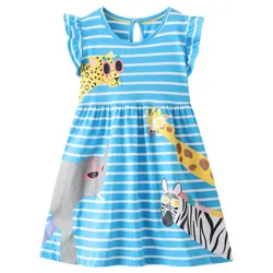 Jumping Meters Summer Princess Girls Dresses Stripe Animals Print Hot Selling Sleeveless Toddler Birthday Frocks Costume Kids