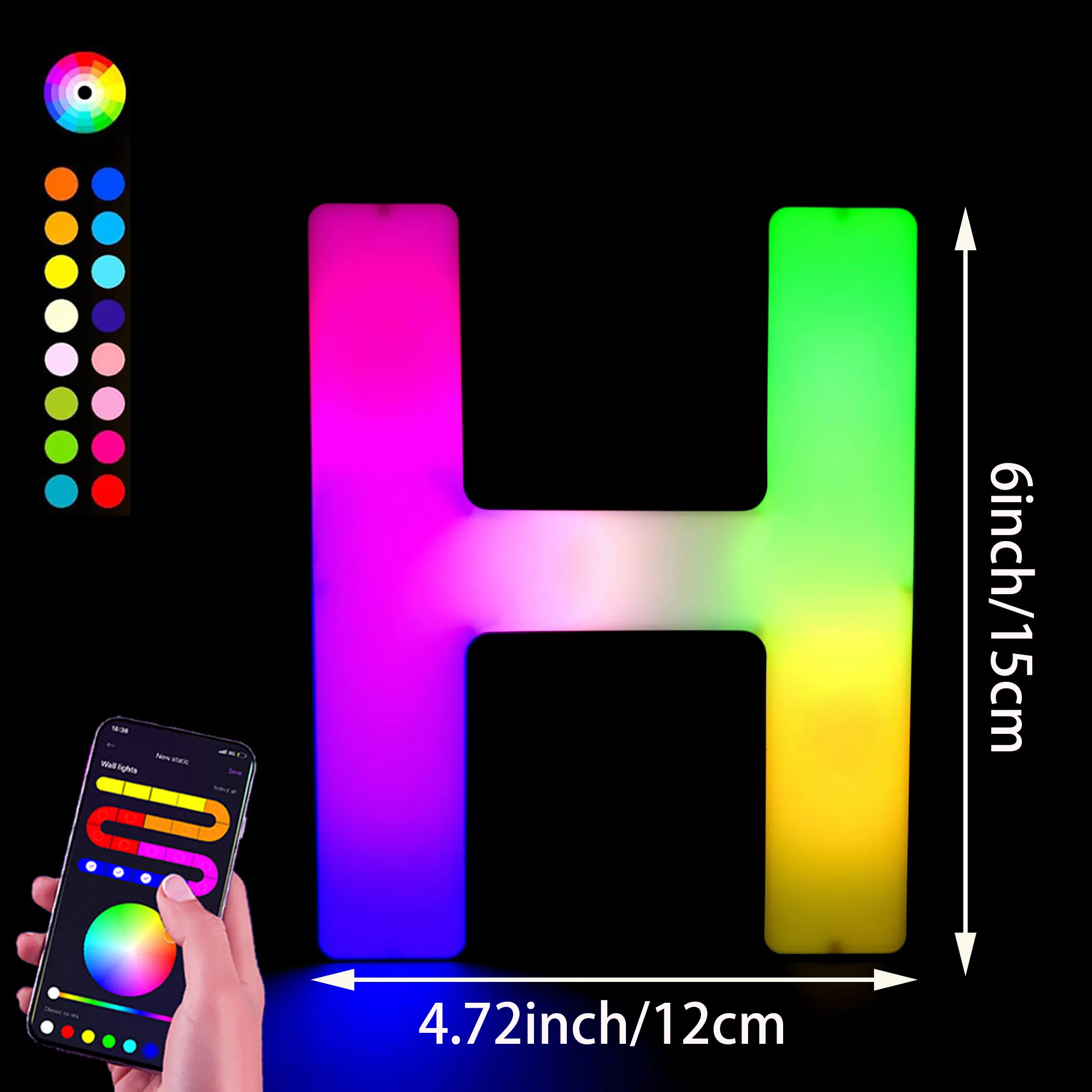 1PC Smart LED Letter Light - DIY RGB Marquee App Controle Muziek Sync Indoor Sign Game Holiday Party Bruiloft Afstuderen Seizoen A-Z