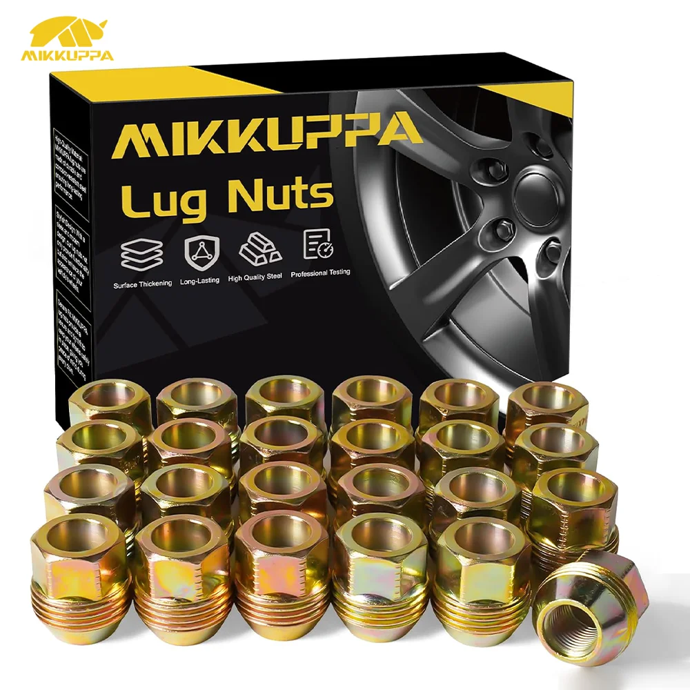 

MIKKUPPA 24PCS M14x1.5 Steel Lug Nuts Gold Zinc Closed End – Durable Anti-Rust Wheel Lug Nut Kit for Car Truck SUV Wheels