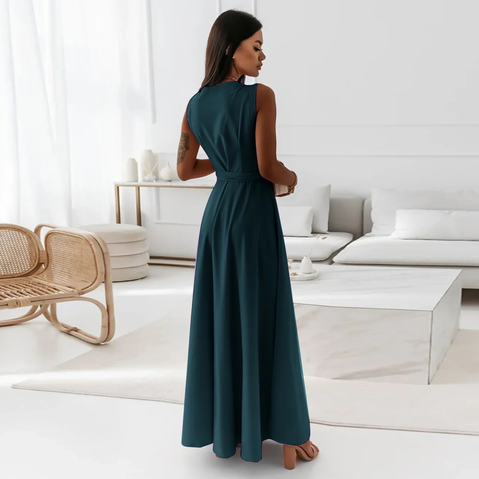 2025 sommer Neue Mode frauen Kleid Tie-neck V-ausschnitt Lange Abendkleid Kleid für Frauen Party Gala – Detail 5