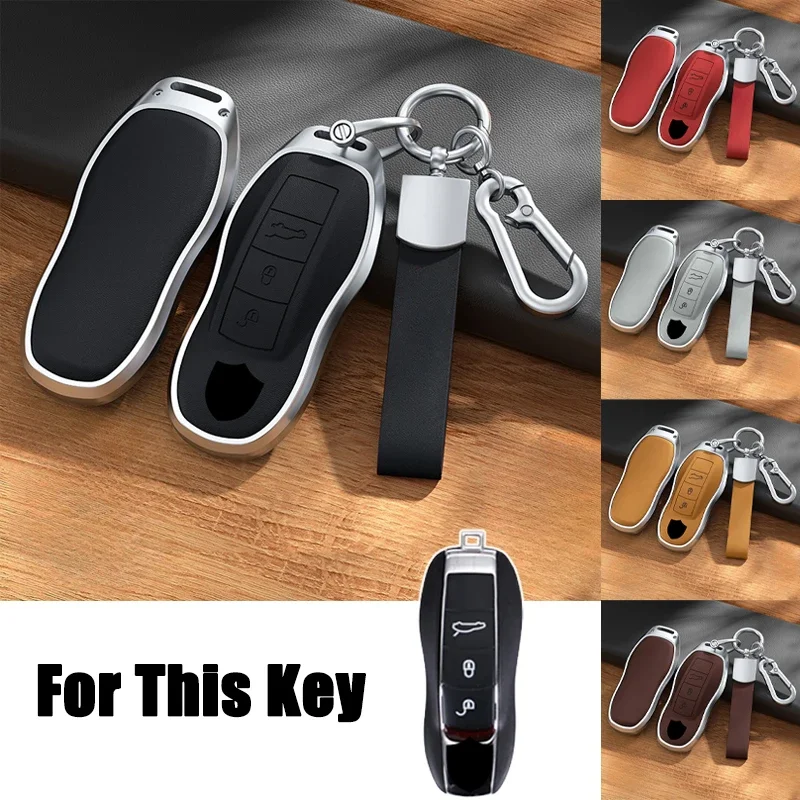 Aluminum Alloy Leather Car Smart Key Fob Case Cover Bag For Porsche Cayenne Panamera 918 Spyder Macan Cayman Carrera Boxster