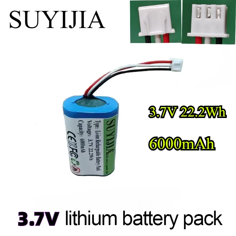 3.7V 6000mAh 1S2P 18650 Lithium Ion Rechargeable Battery 3.7V 6000mAh with PCB for Speakers Radios Headlights Toys Etc. 4.2V