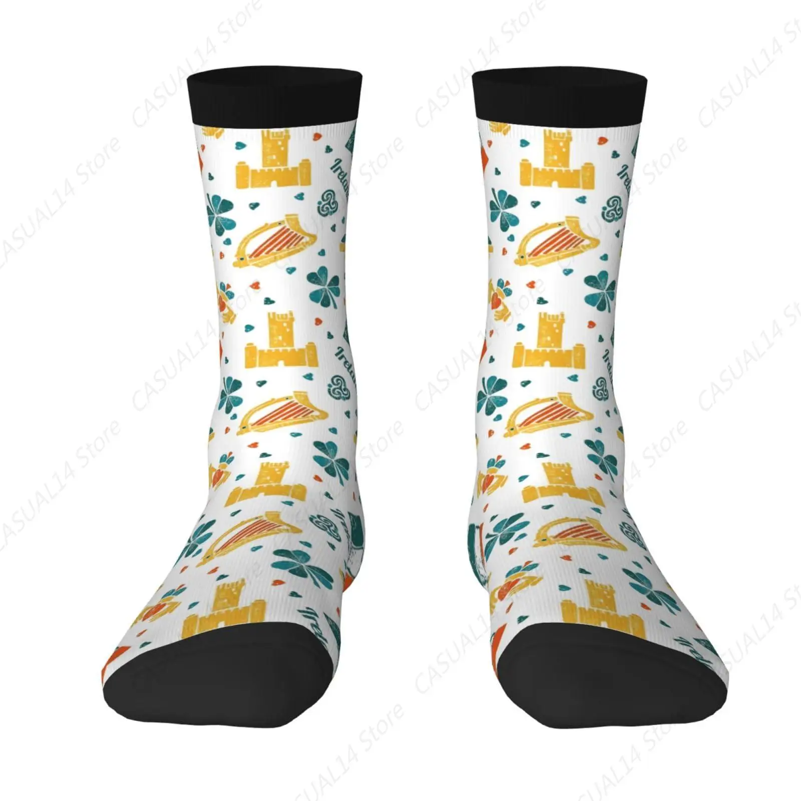 Irish Clover Pattern Socks Wedding High Socks For Men Women Crew Socks