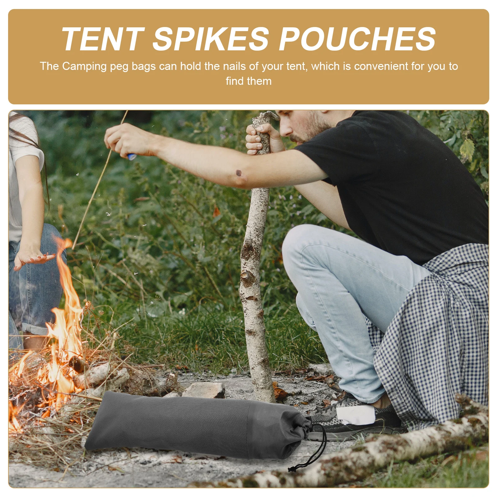

Heavy Duty Tent Peg Bag Grey Strong Storage Organizer for Camping Hiking Travel Fishing Wind Rope Buckle Durable Tent Stakes