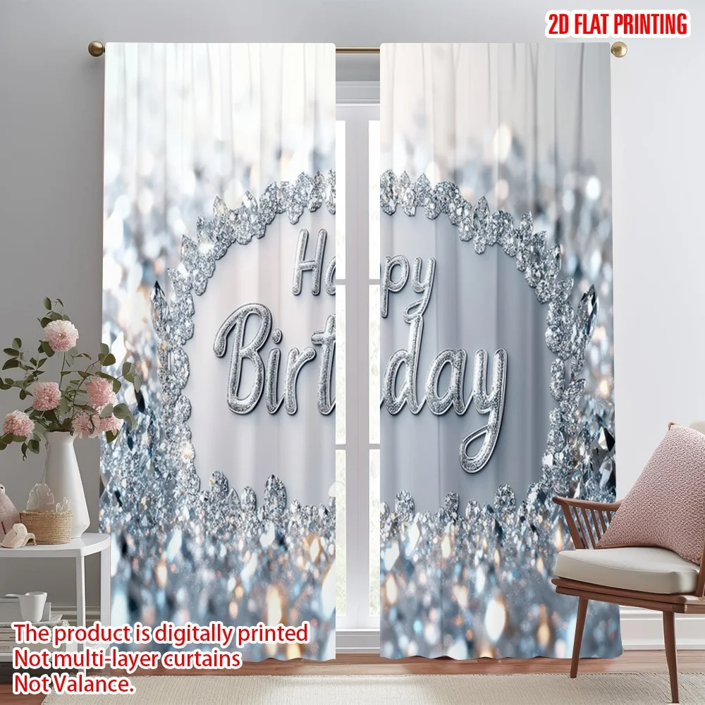 

2D flat printing 2pcs Curtains Birthday Diamond Celebration Digital Printed Polyester Drapes All Season Party & Holiday Decor