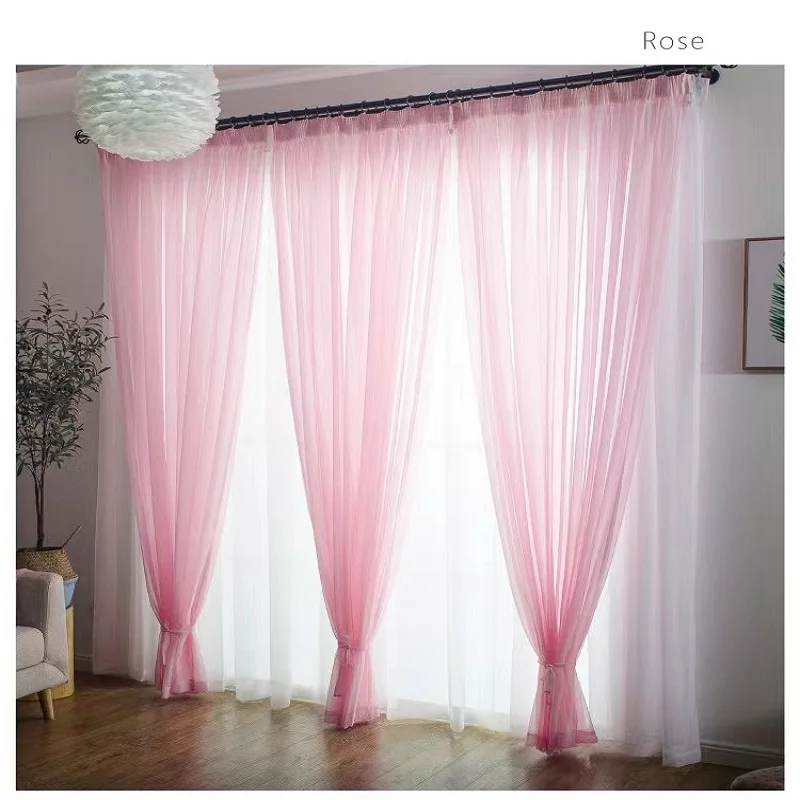 Rainbow colorful Solid White Tulle Sheer Window Curtains for Living Room Bedroom Tulle Voile Organza Curtains Fabric Drapes