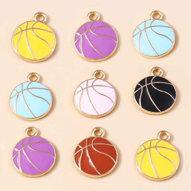 Leslie 10 Stück schöne Emaille-Mini-Ball-Sport-Fußball-Charms für Schmuckherstellung, DIY-Basketball-Fußball-Anhänger für baumelnde Ohrringe – Detail 10