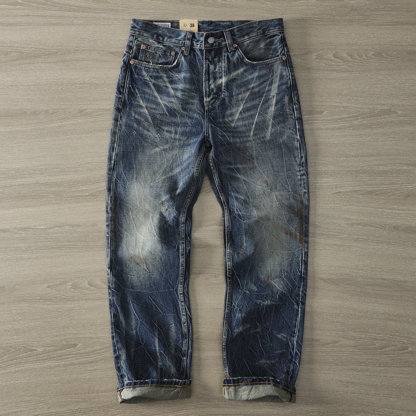 

15.2OZ Heavy Thick Retro Jeans Autumn New Style Old Washed Cotton Casual Pants Trendy Straight Pants