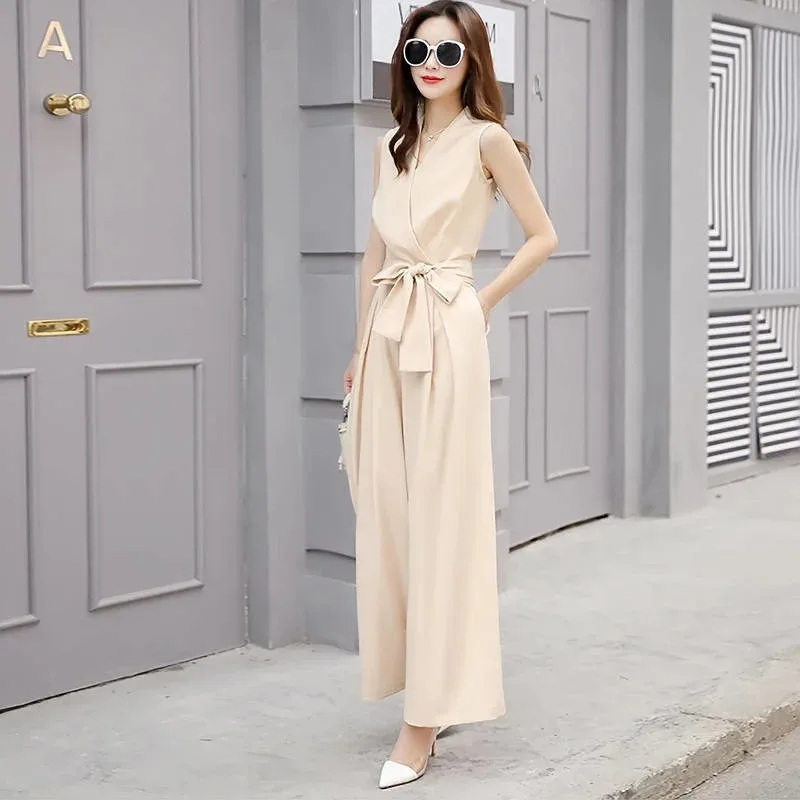 

Wide Leg Pant Women 2026 Summer New Fashion Leisure V-neck Slim Jumpsuit Student Korean Sleeveless Vest Rompers Birthday Outfits