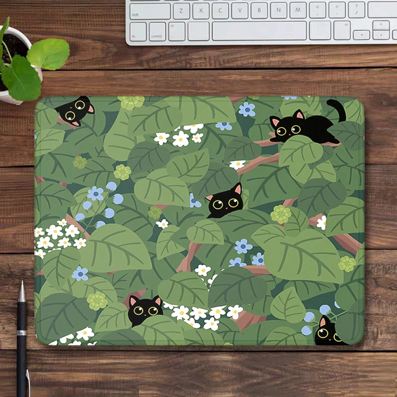 Green Desk Mat Nature Mouse Pad Cute Cats Small Mouse pad Gaming Accessories keyboard Mat Kawaii Mousepad Aesthetic Computer Pad view 3