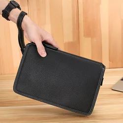 Men Genuine Leather Clutch Bag Handbag Man Black Zipper Business Clutch Pouch Card Holder Long Wallet Money Clip