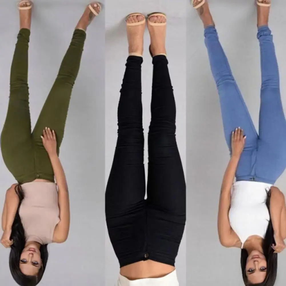 

Women Skinny Trousers Slim Fit Solid Color Pants Cotton Blend High Waist Casual Trousers For Office Street Women Skinny Trousers