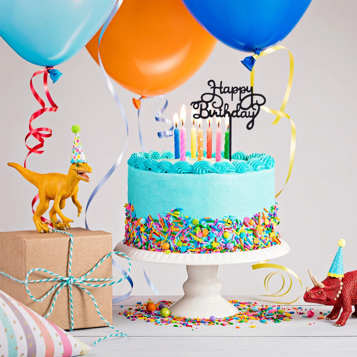 

10Pcs Birthday Cake Topper Plastic Inserts Washable Reusable Bright Colors Smooth Style Party Decor Birthday Cake Topper