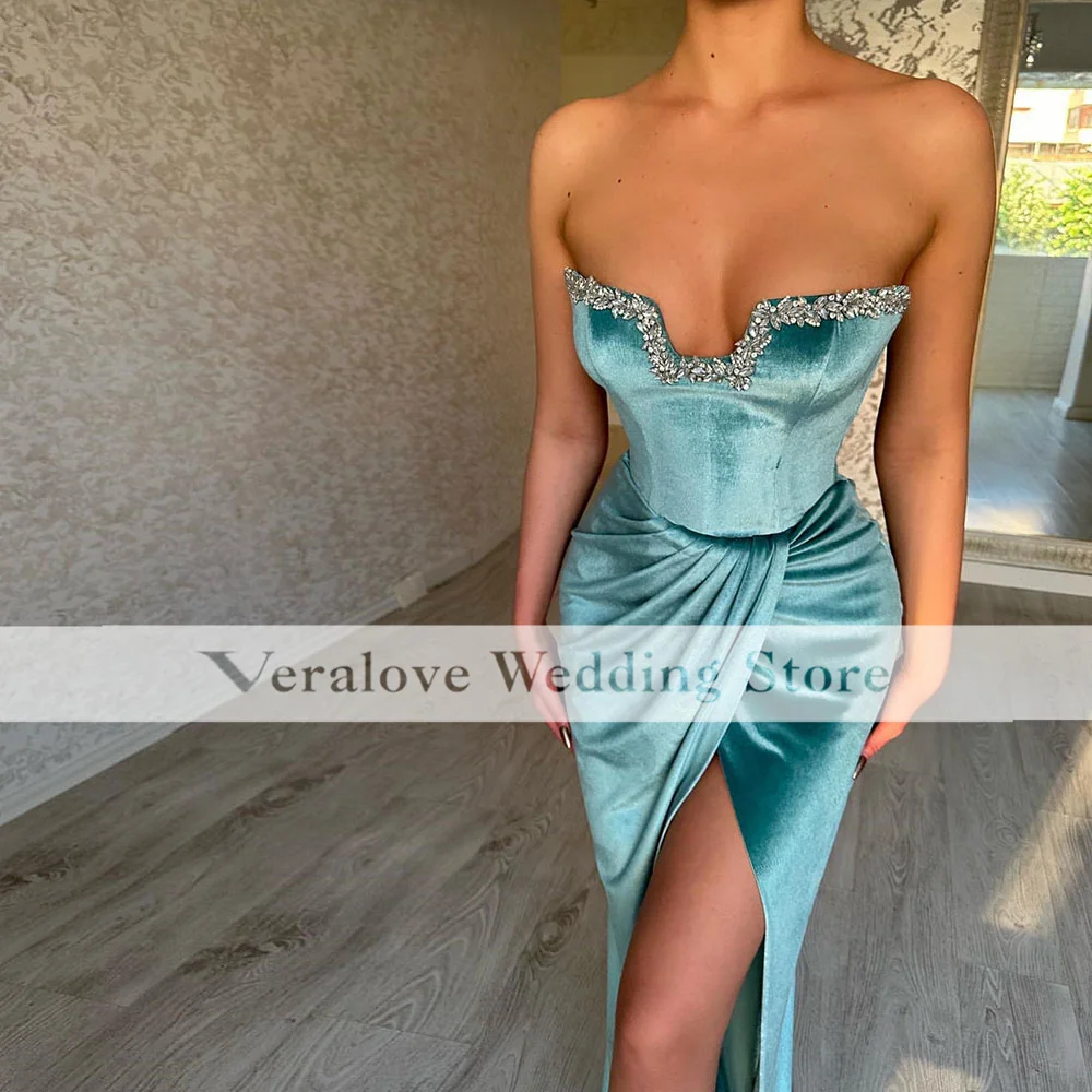 Sexy Velvet Prom Dress Mermaid Slit vestidos de saten elegantes Special Occasion Party Gowns for Women Cocktail Club Wear