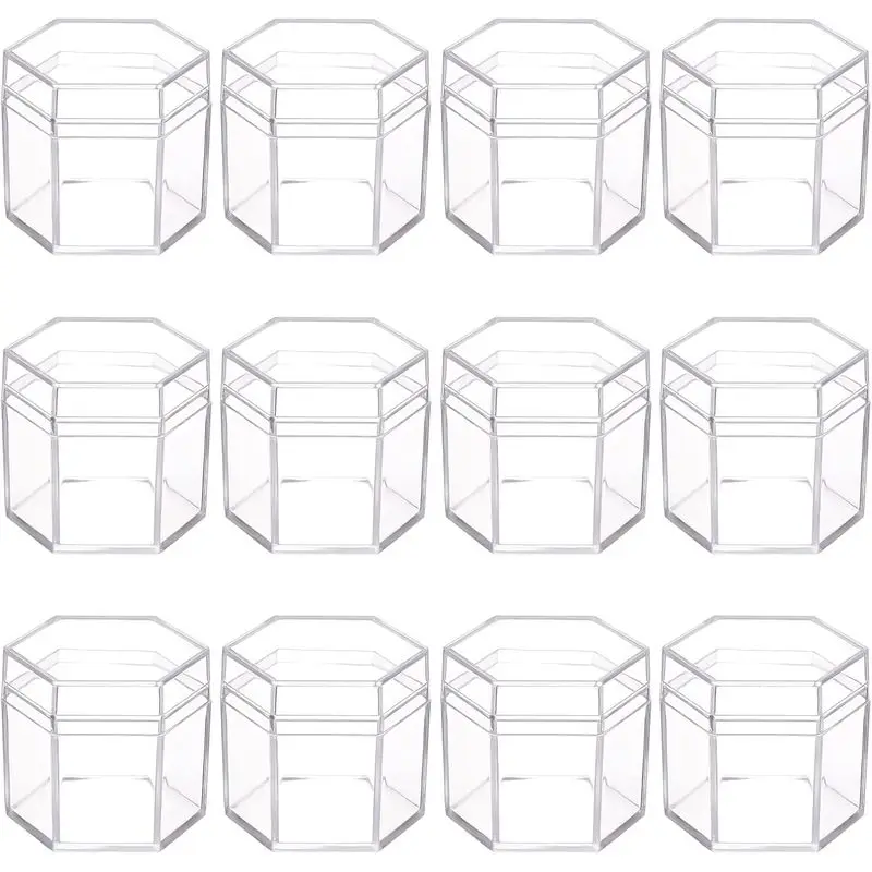 10 Pcs Clear Hexagon Acrylic Boxes 5.6x5cm Small Plastic Storage Containers For Gifts Weddings Party Favors Candies Treats
