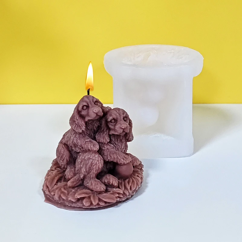 Poodle Brothers Candle Mold Silicone DIY Handmade Aromatherapy Wax Mold Cute Pet Healing Style Decorative Art Tool